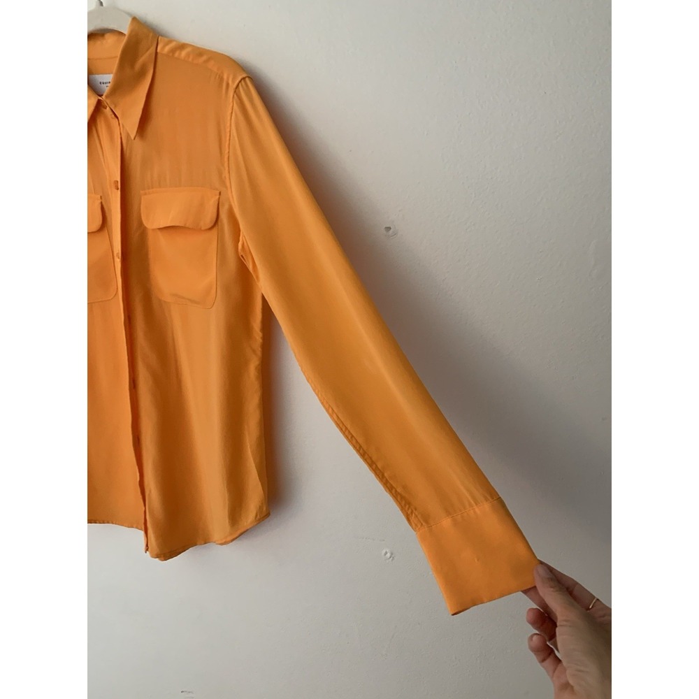 Equipment Blouse 100% Silk Bright Orange XS Quiet Luxury Old Money Elevated - Picture 5 of 8